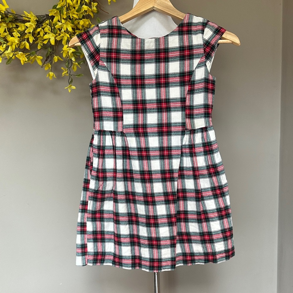 GAP Girls Plaid Cap-Sleeve Dress in White, Red & Green